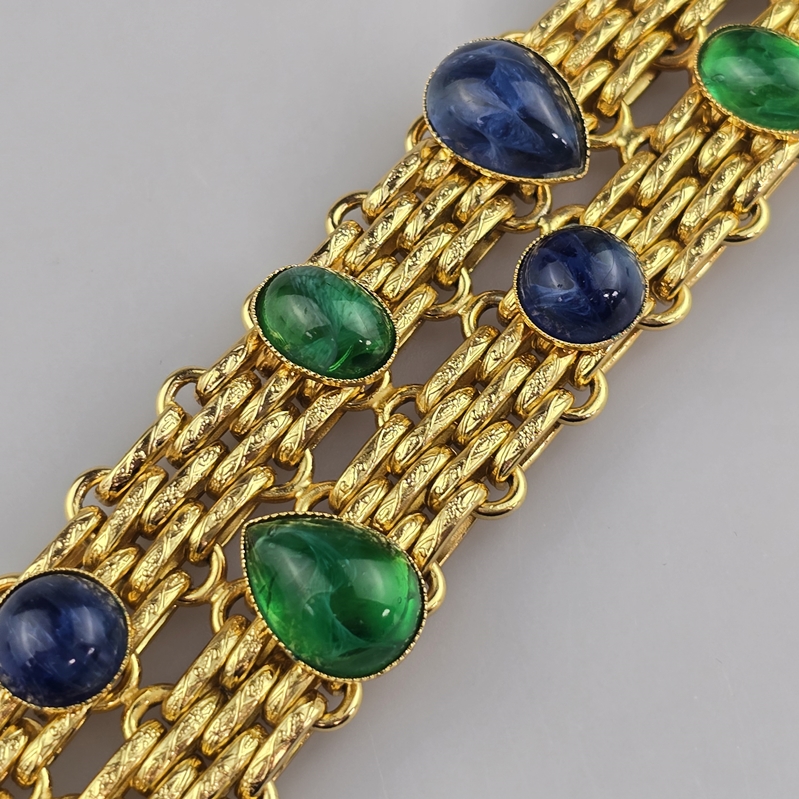 Großes DIOR Vintage-Armband - Christian Dior, Metall goldfarben, zweireihiges Armband mit versetzt - Image 4 of 6