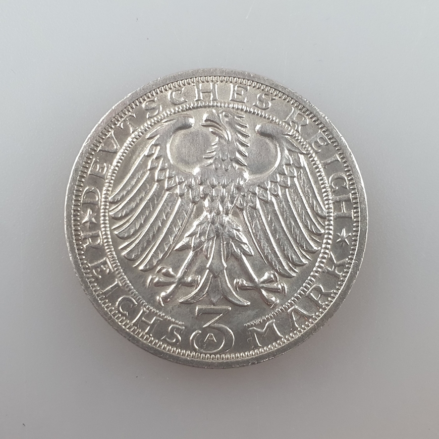 Silbermünze 3 Reichsmark 1928 - Weimarer Republik, 900 Jahre Naumburg, 500/000 Silber, Dm. 30 mm, B - Image 2 of 3