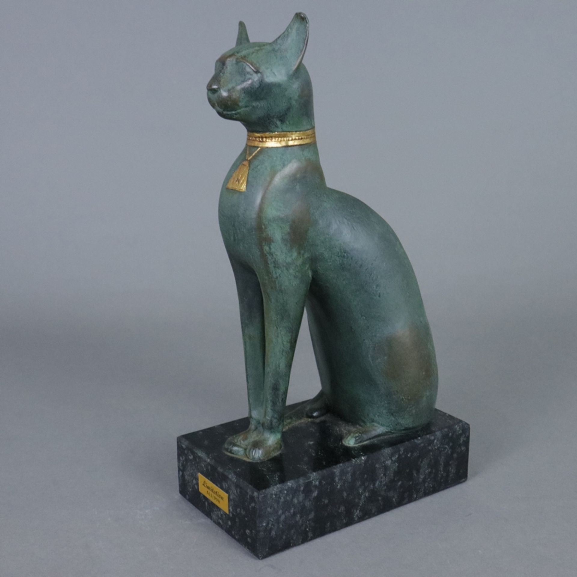 Katzengöttin Bastet - Museumsreplik nach altägyptischer Statue, Kunstguss, bronziert, auf rechtecki - Image 2 of 7