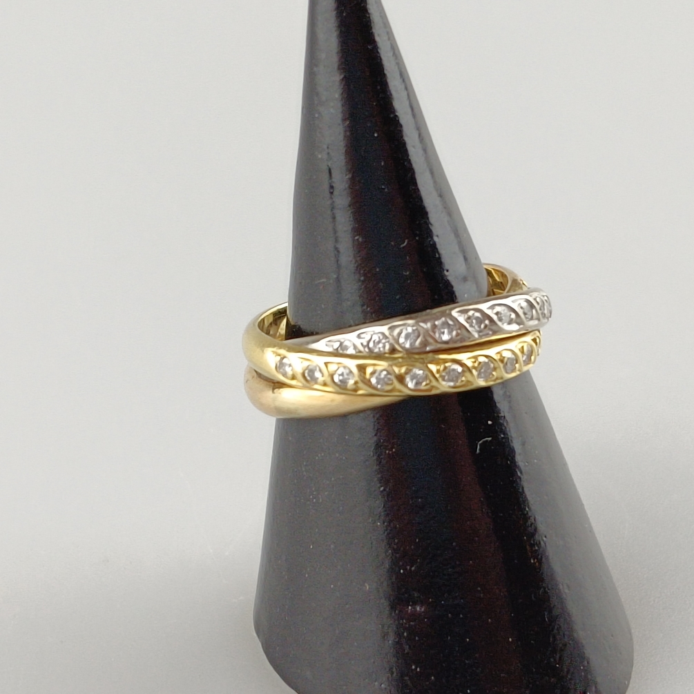 Trinity-Ring mit Diamanten - dreifarbig: Weiß-/Rosé-/Gelbgold 750/000 (18 K), gestempelt, ausgefass - Image 2 of 5