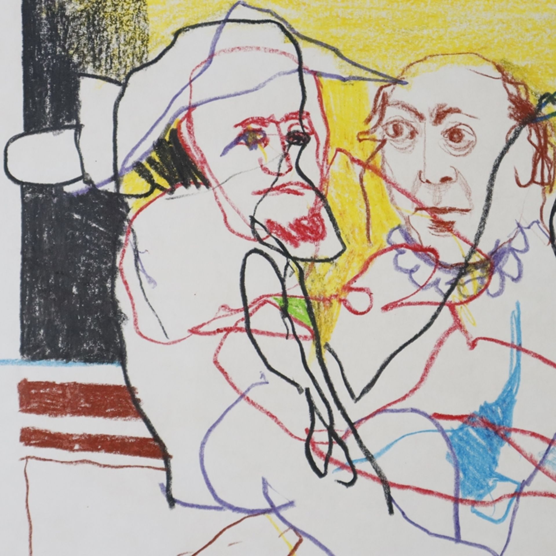 El Hanani, Jacob (*1947 in Casablanca/Marokko) - Figurenkomposition, Pastell auf Papier, verso sign - Bild 4 aus 6