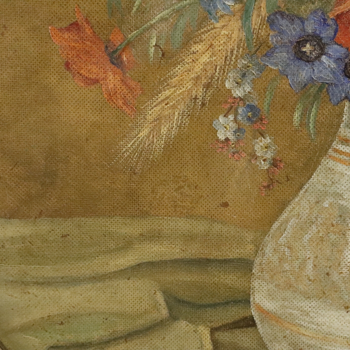 Piva, Franz - 1. H. 20. Jh.- Feldblumen in Vase, rechts unten signiert, Tondo: 70 x 70,5 cm, verso - Image 6 of 9