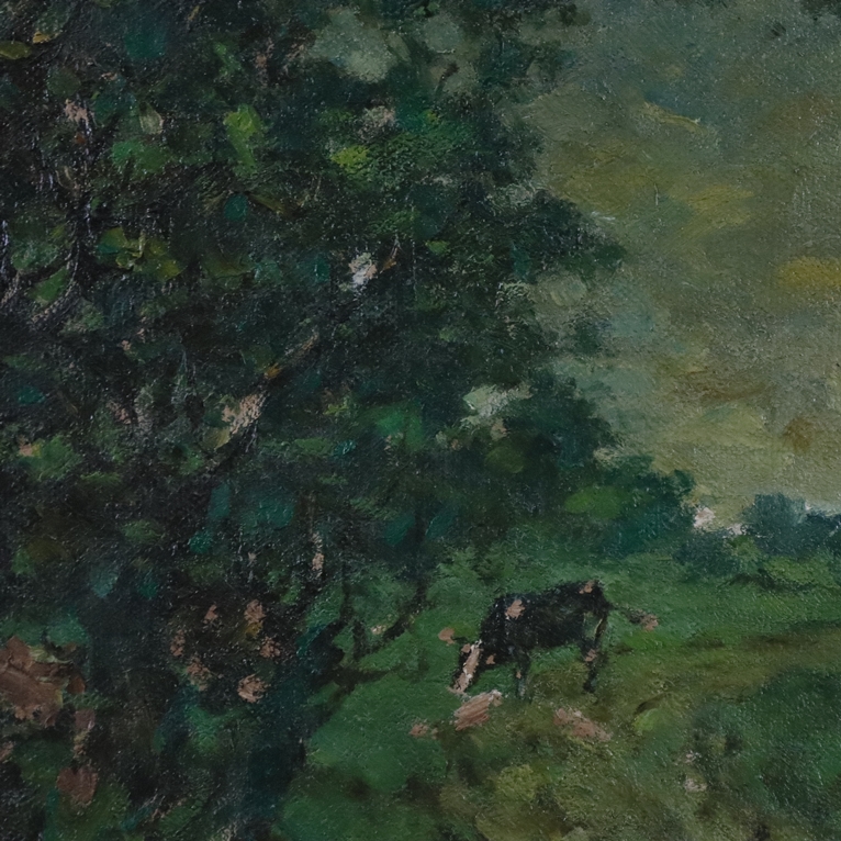 Bode, Adolf (1904 Offenbach - 1970 ebenda) - Expressive Sommerlandschaft mit Kühen an der Tränke, Ö - Image 5 of 7