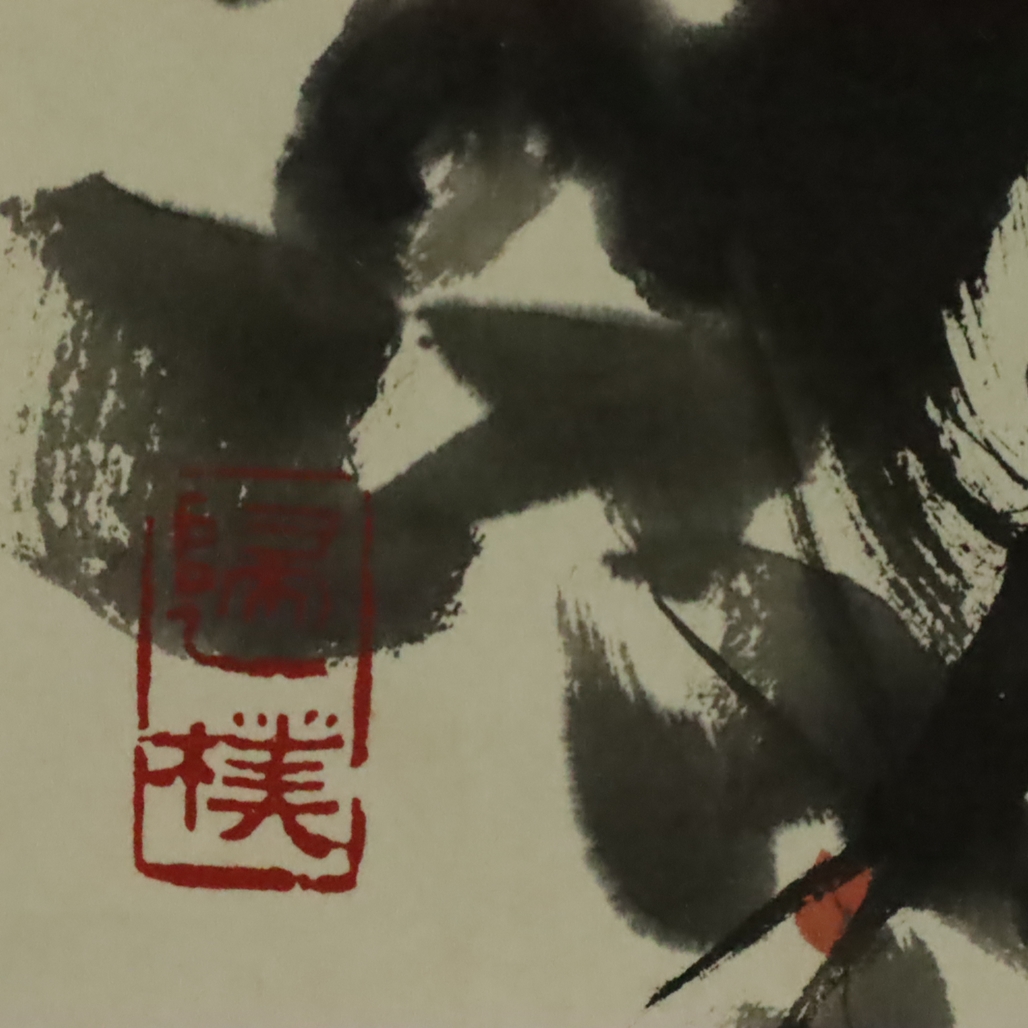 Chinesisches Rollbild - Adler, nach Sun Qifeng, Tusche und Farben auf Papier, in chinesischer Kalli - Image 7 of 8
