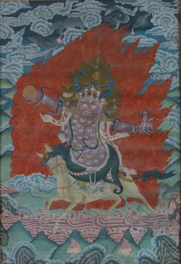 Thangka des Digpa Tsara Ru-chan srin (auch Dig-ra Ru chan-srin) - Tibet, nach 1900, Gouache und Gol