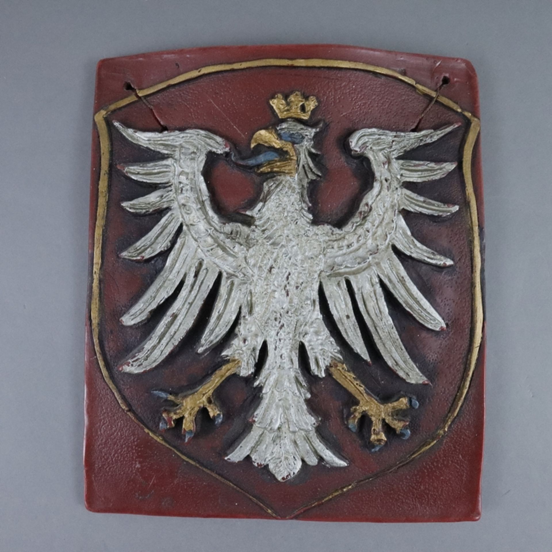 Konvolut Frankfurter Wappenbilder - 20. Jh., 2x Wachsrelief, ca. 25x22cm und 15,5x14,5cm (Randbesch - Image 2 of 6