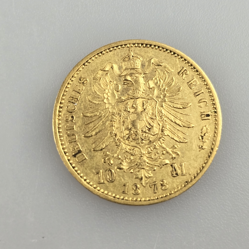 Goldmünze 10 Mark 1873- Deutsches Kaiserreich, Wilhelm Deutscher Kaiser König v. Preußen, 900/000 G - Image 2 of 2