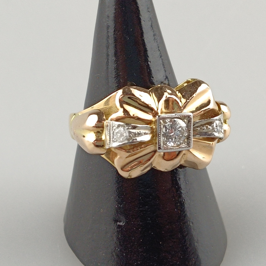 Großer Floralring - Rosé-/Gelbgold 750/000 (18K), Belgien, länglicher Ringkopf in Blütenform (ca. 2 - Image 2 of 7