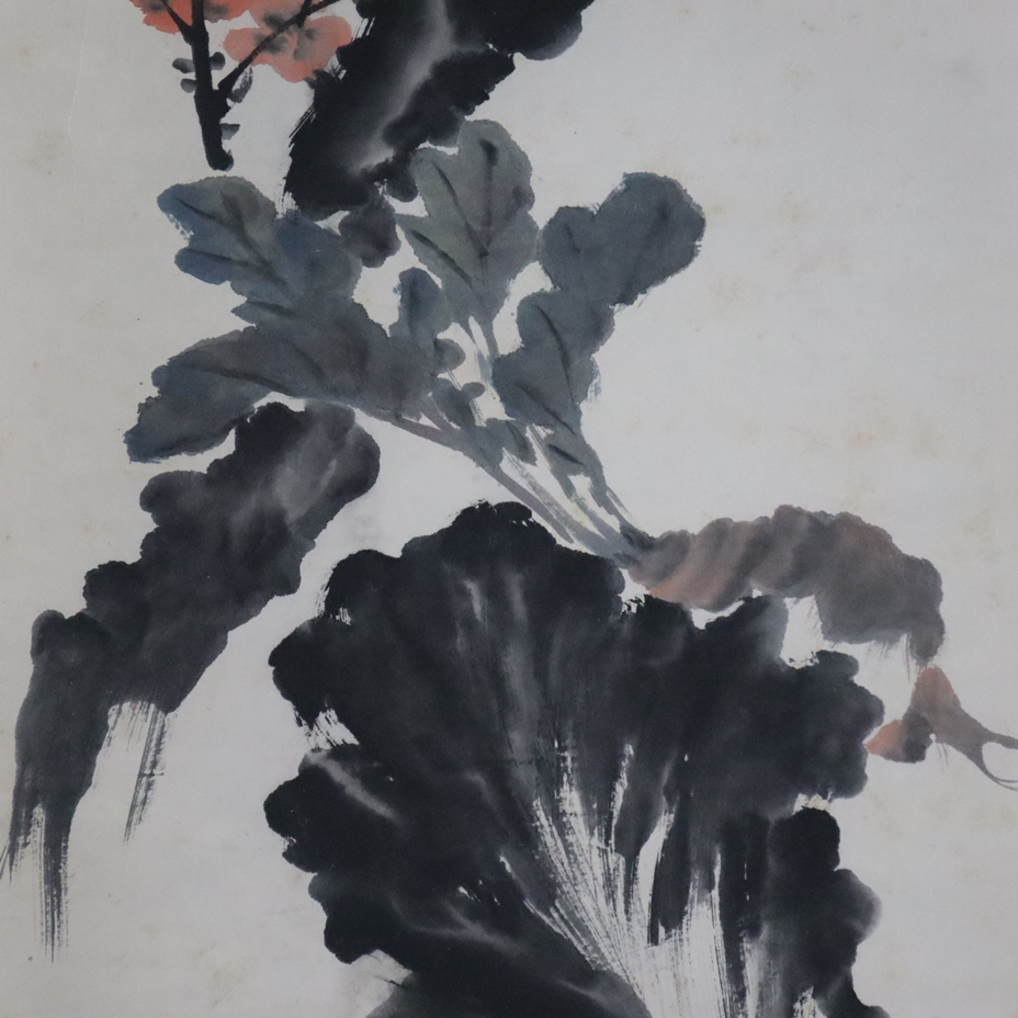 Chinesisches Rollbild -20.Jh./ nach Zhao Zhiqian (1829-1884)- Blühender Ast, Rübe und Kohl,Tusche u - Image 3 of 9