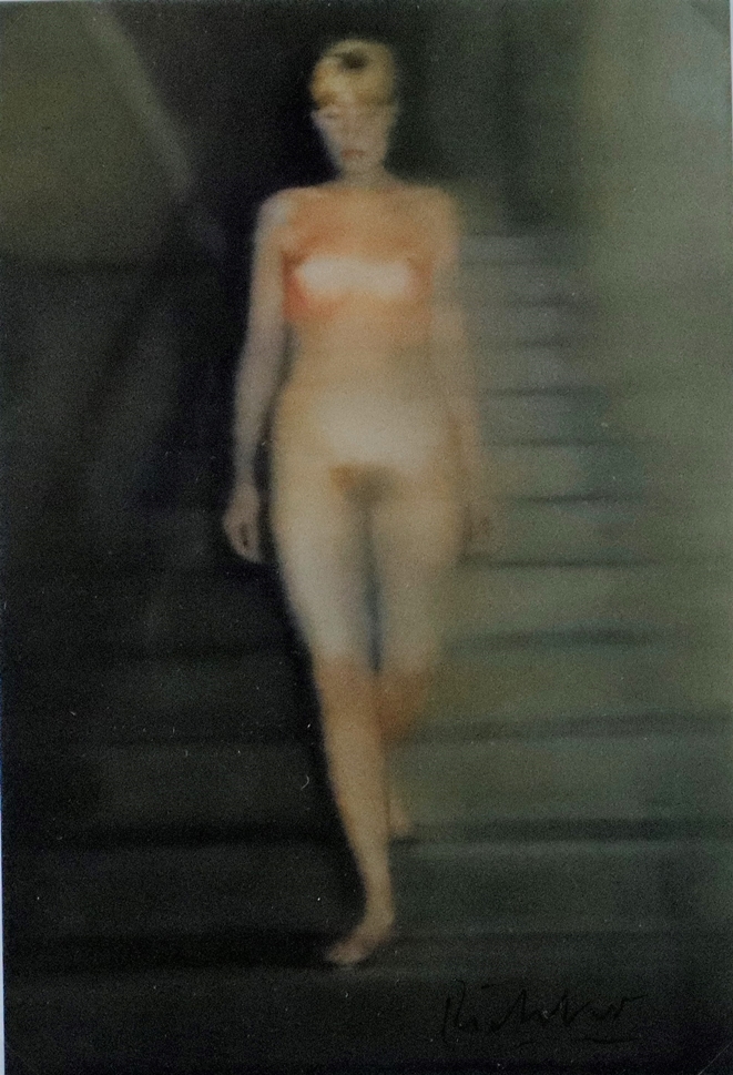 Richter, Gerhard (*1932 Dresden) - "Ema - Akt auf einer Treppe", Multiple, handsignierte Kunstpostk
