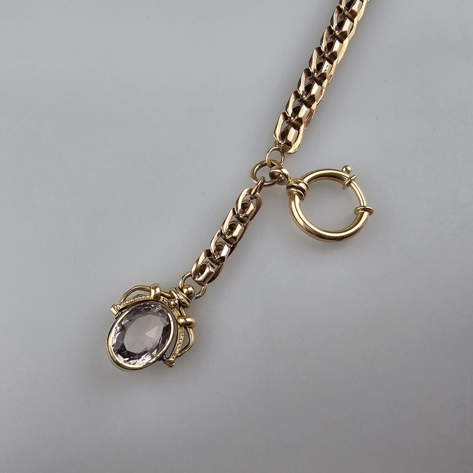 Taschenuhrenkette - Gelbgold, Gliederkette mit oval facettiertem Bergkristall-Anhänger, Kette aus 8 - Bild 2 aus 5