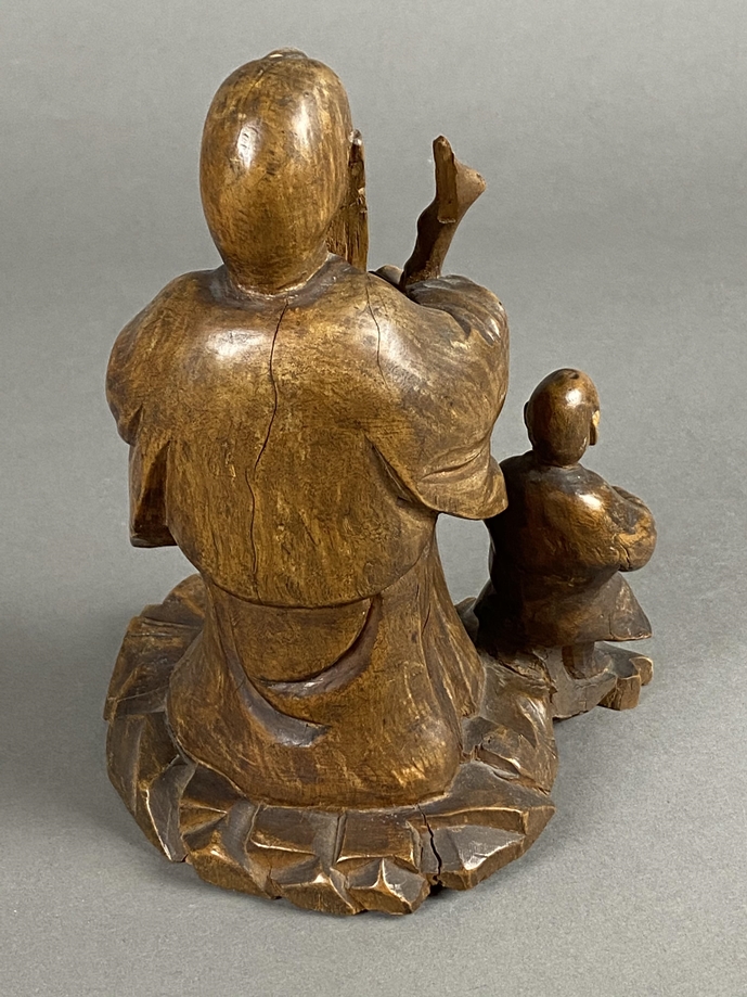Shoulao mit Dienerknaben - China, Qing-Dynastie, 18./19.Jh., sehr feine Holzschnitzerei, stehend, i - Image 7 of 8