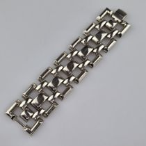 Modernistisches Vintage-Gliederarmband - Manschettenarmband in durchbrochenem Ziegelmuster mit Klap