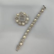 Vintage-Armband & -Brosche in Diamantoptik - EISENBERG / USA, Metall silberfarben, rhodiniert, Zier