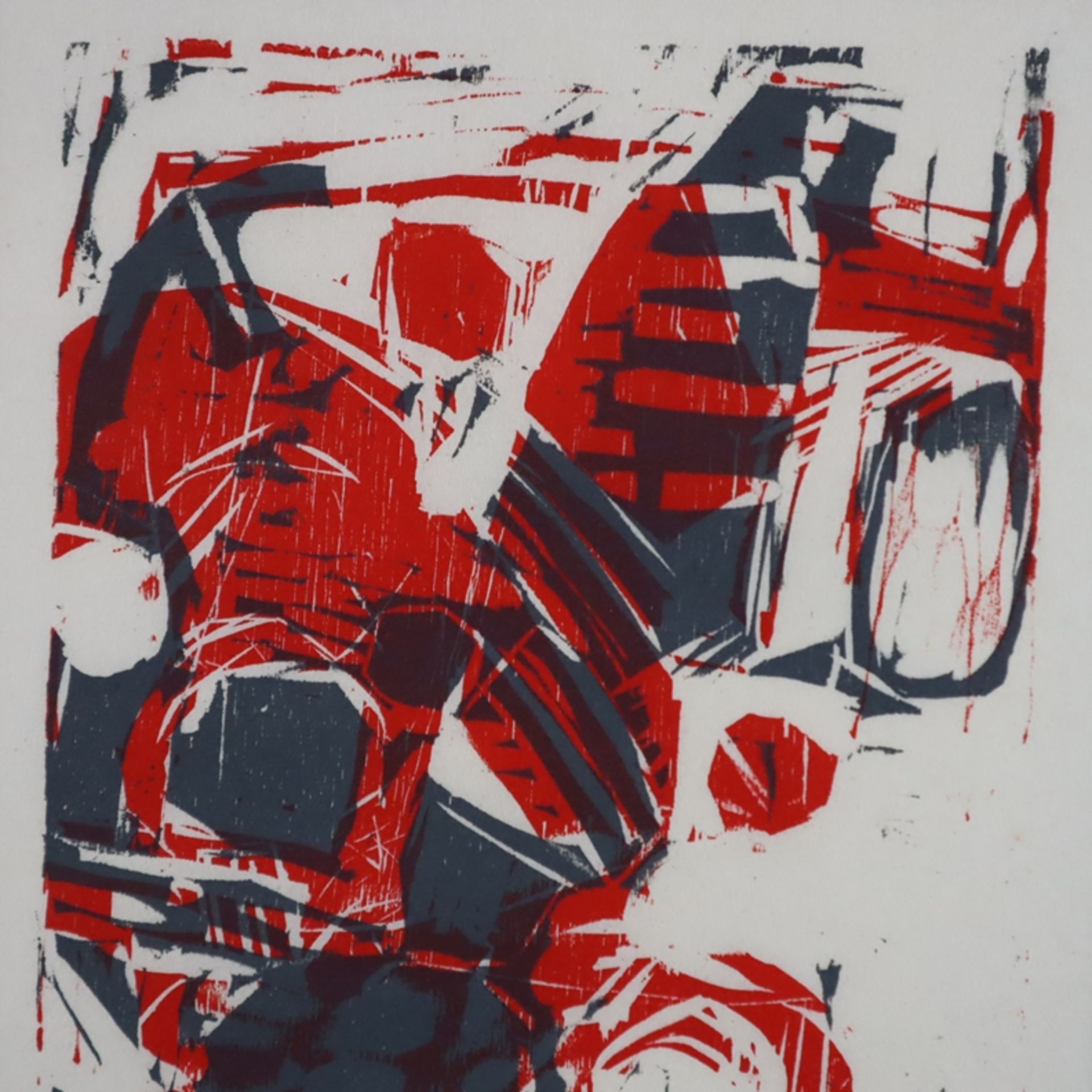 Kreutz, Heinz (1923-2016) - "rot-grau", 1962, Farbholzschnitt auf Japanpapier, unten rechts in Blei - Bild 3 aus 5