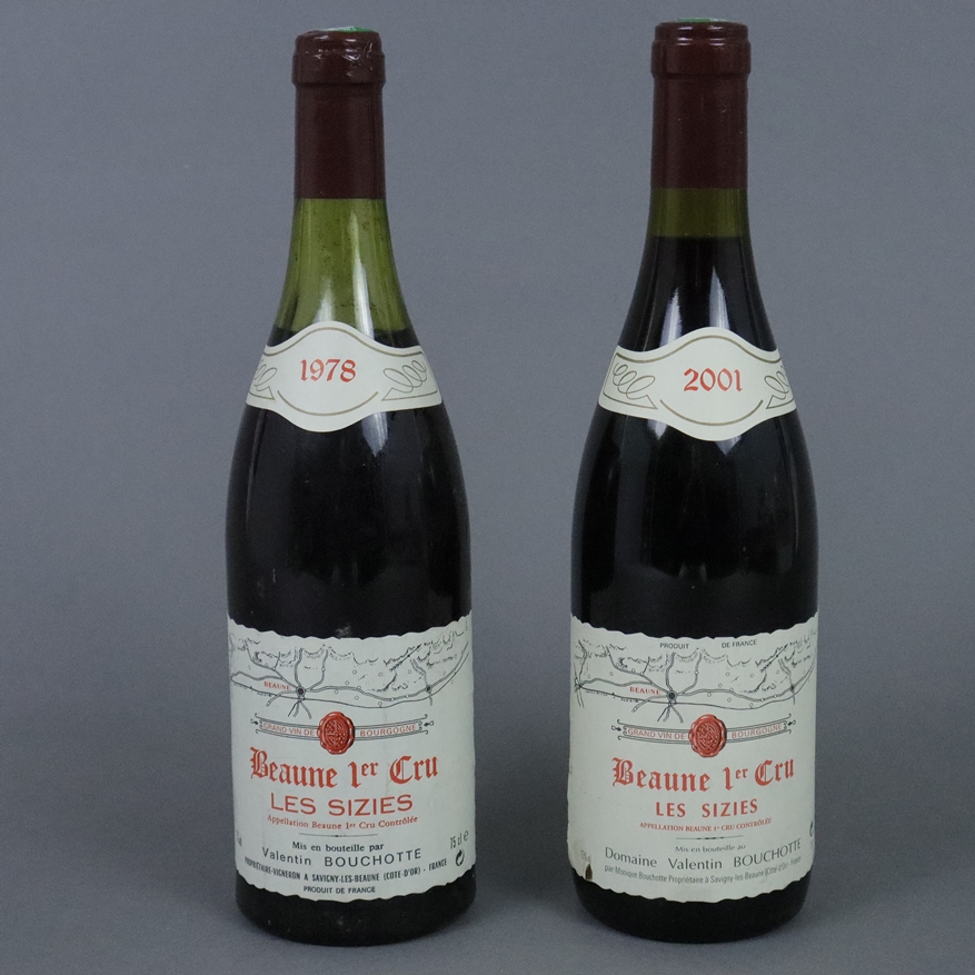 Weinkonvolut - 2 Flaschen 1978 + 2001, Domaine Valentin Bouchotte, Beaune 1er Cru, les Sizies, Fran