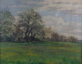 Egersdörfer, Andreas (1866 Nürnberg - 1932 Frankfurt am Main) - Wiesenlandschaft am Gehöft mit Hühn