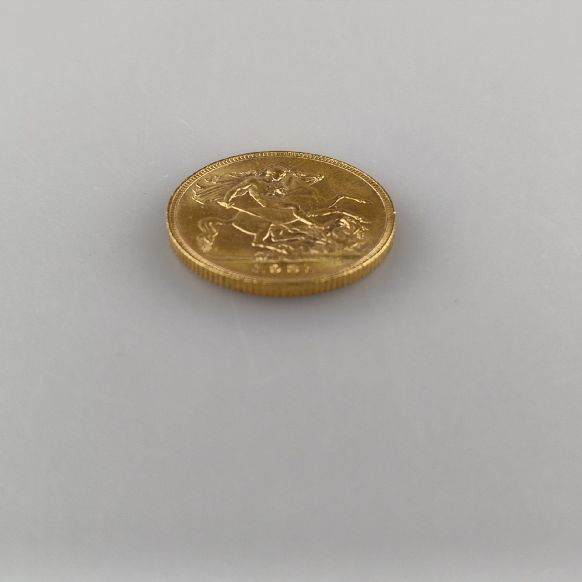 Goldmünze Sovereign 1931 - Großbritannien, George V., Revers: Hl. Georg als Drachentöter, gestempel - Bild 3 aus 3