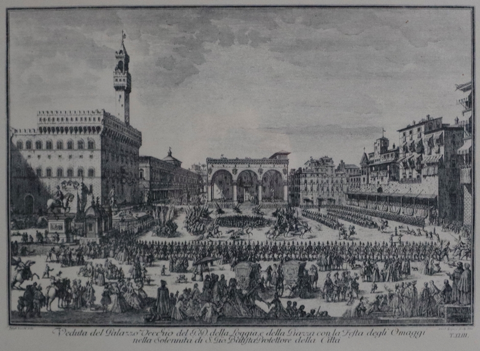 Zocchi, Giuseppe (1716 -Florenz-1767, nach) - „Veduta del Palazzo Vecchio e della Piazza con la Fes