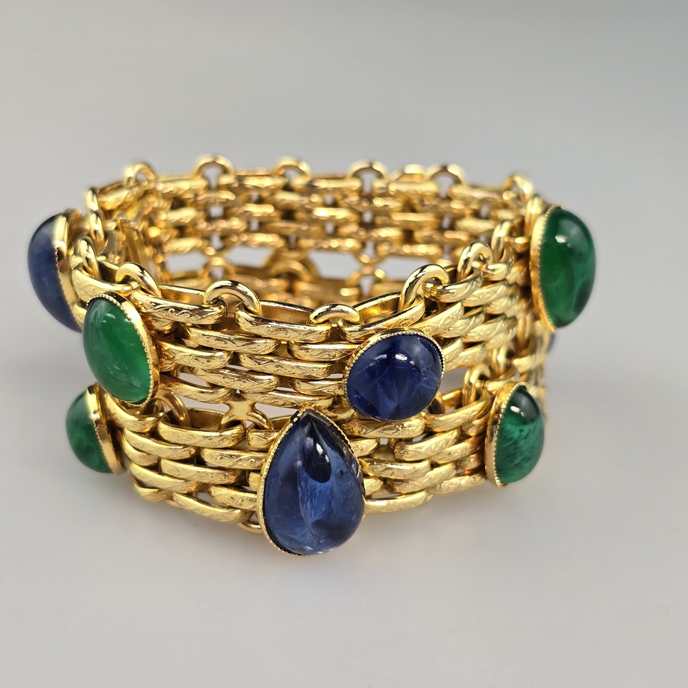 Großes DIOR Vintage-Armband - Christian Dior, Metall goldfarben, zweireihiges Armband mit versetzt