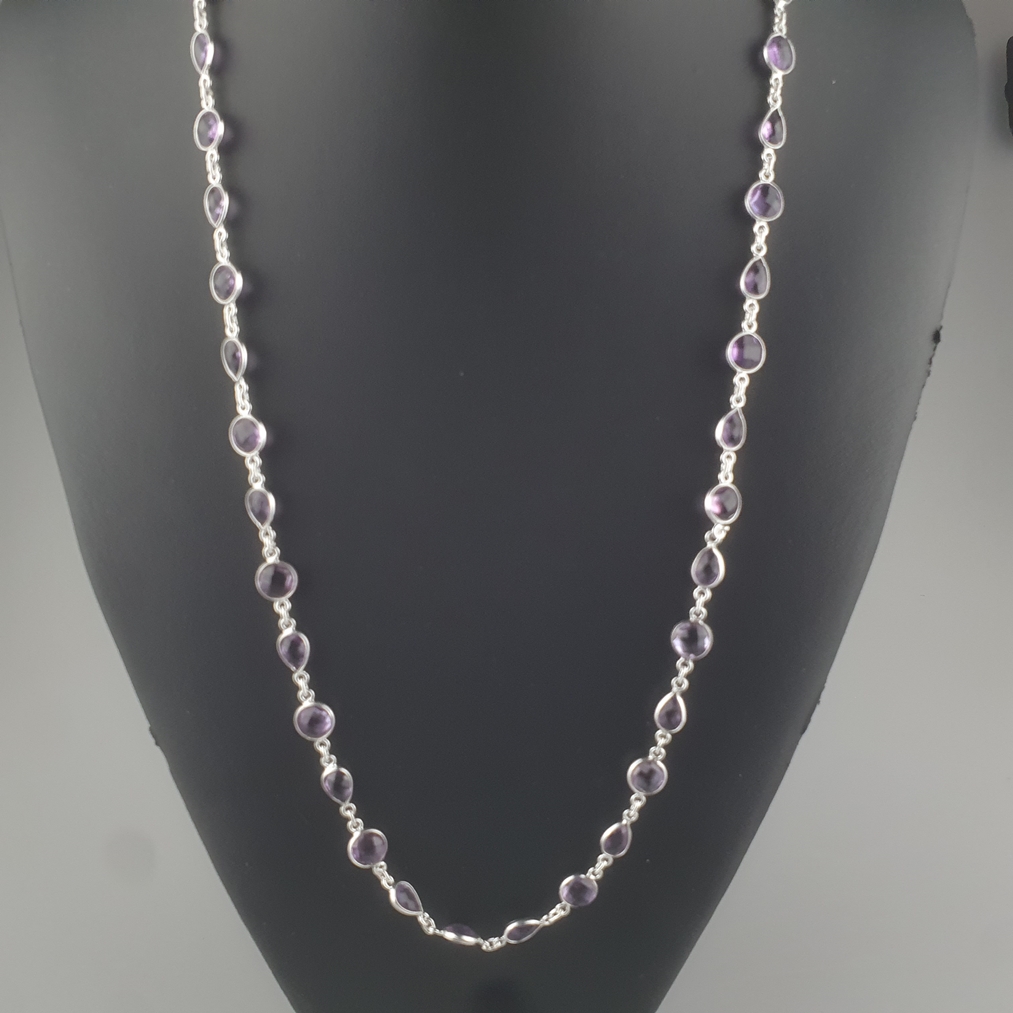 Silbercollier & Paar Chandelier-Ohrhänger mit Amethysten - Sterling Silber 925/000, Karabinerschlie - Image 2 of 5