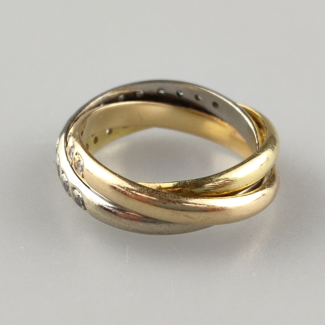 Trinity-Ring mit Diamanten - dreifarbig: Weiß-/Rosé-/Gelbgold 750/000 (18 K), gestempelt, ausgefass - Image 5 of 5