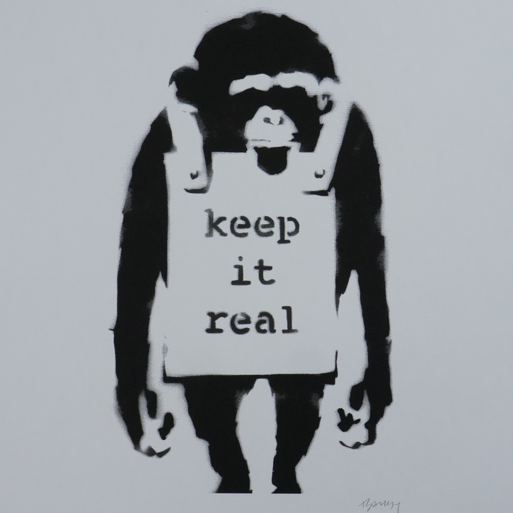 Banksy - "Keep it Real", Lithografie auf Bütten mit zwei Blindstempeln, eins davon "P. O. W. Printm - Image 3 of 6