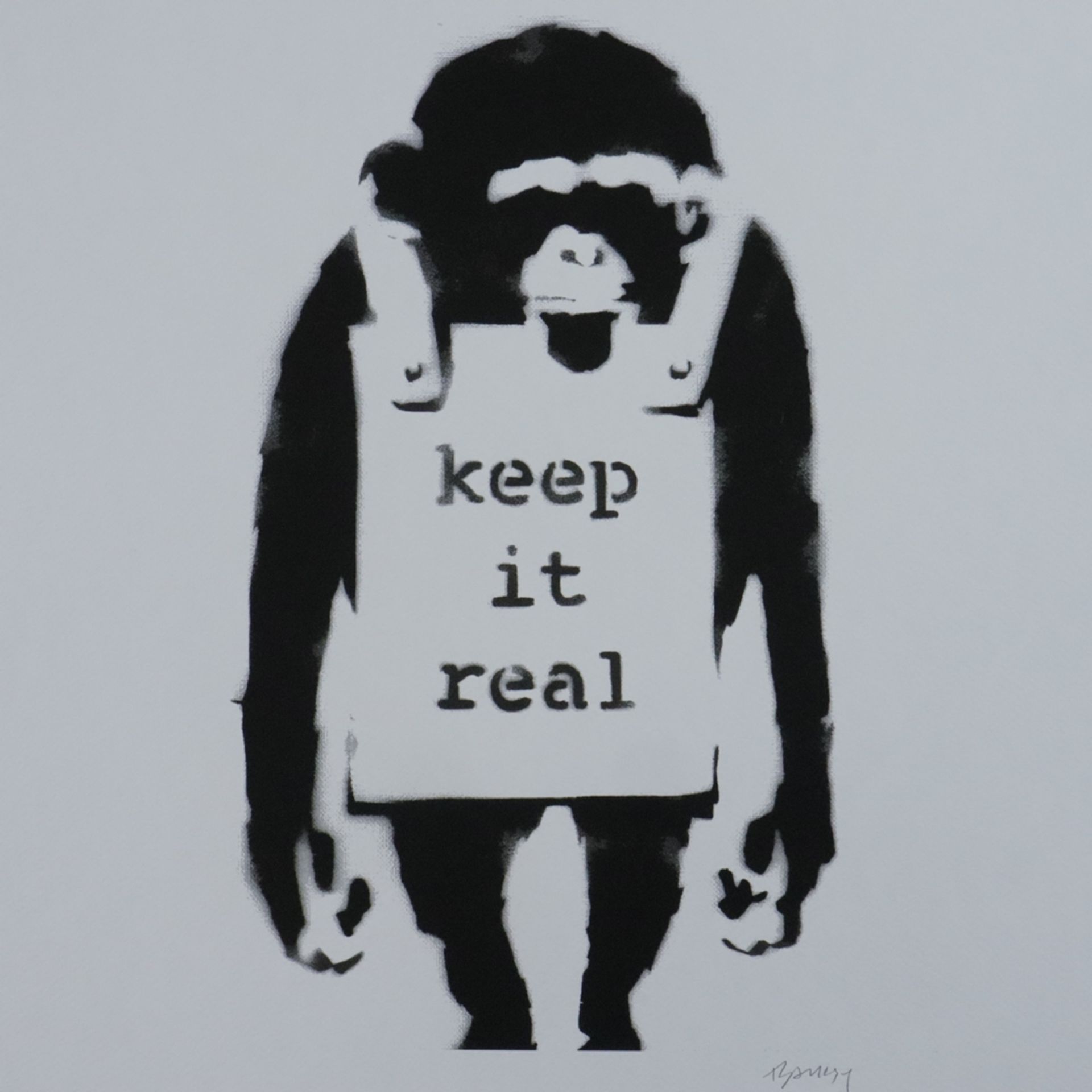 Banksy - "Keep it Real", Lithografie auf Bütten mit zwei Blindstempeln, eins davon "P. O. W. Printm - Bild 3 aus 6