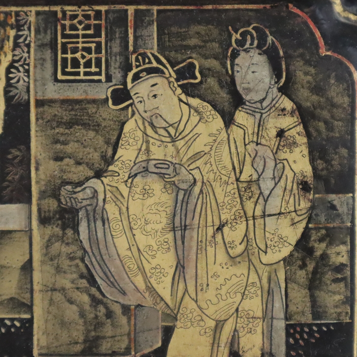 Kleines Holzpaneel mit Golddekor - China, späte Qing-Dynastie, mit feiner Goldmalerei auf Schwarzla - Image 2 of 5
