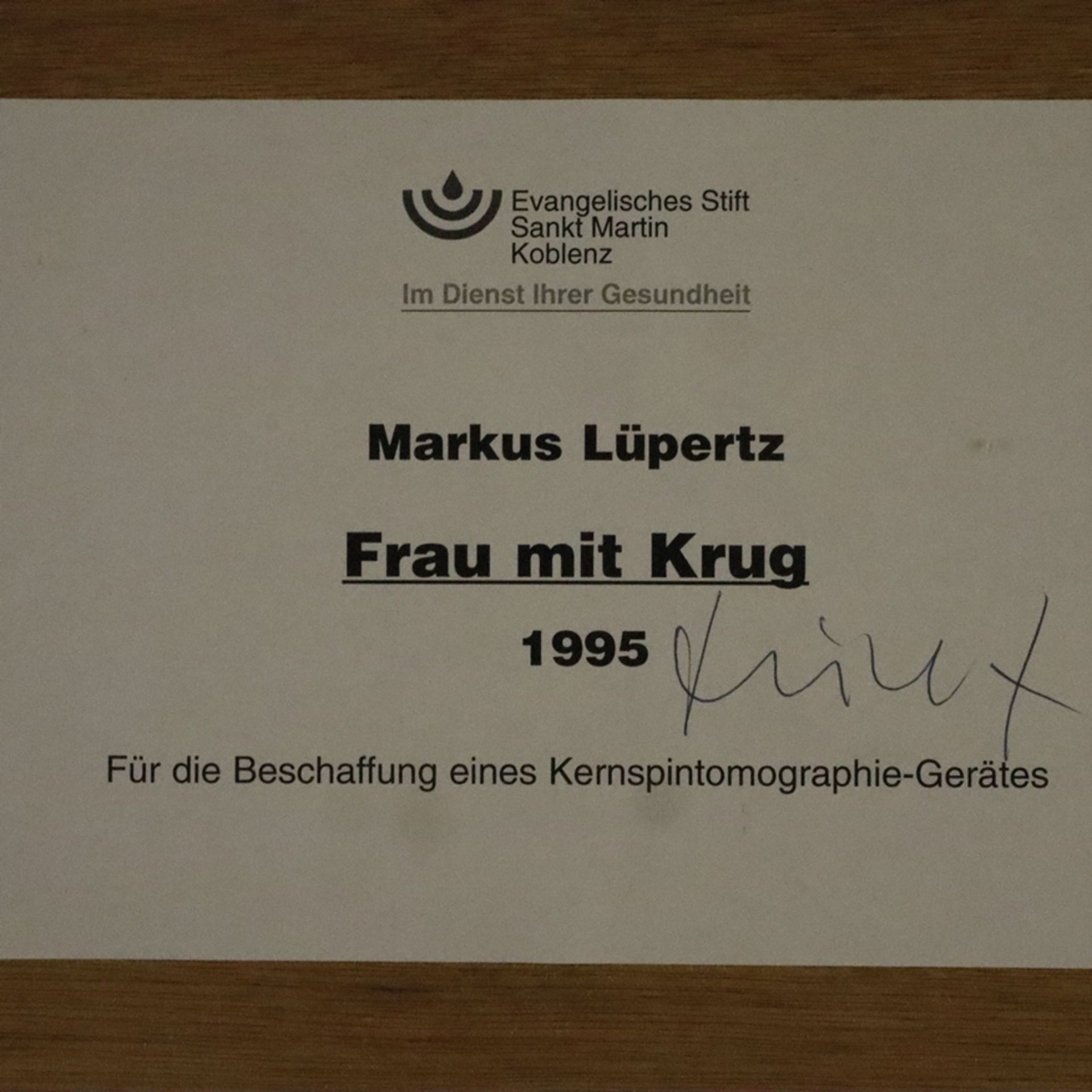 Lüpertz, Markus (* 1941 Reichenberg) - "Frau mit Krug", 1995, handübermalter Holzschnitt (Unikat),  - Bild 6 aus 8