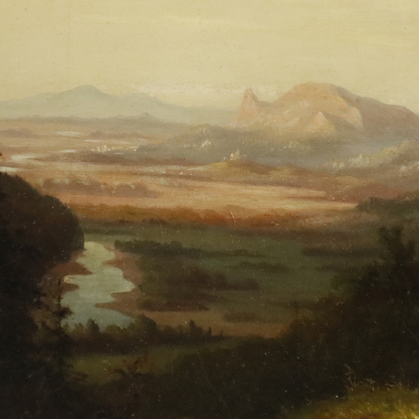 Monogrammist "AR" (19. Jh.) - Romantische Landschaft mit Bäuerin vor einer Burgruine, Öl auf Leinwa - Image 6 of 9