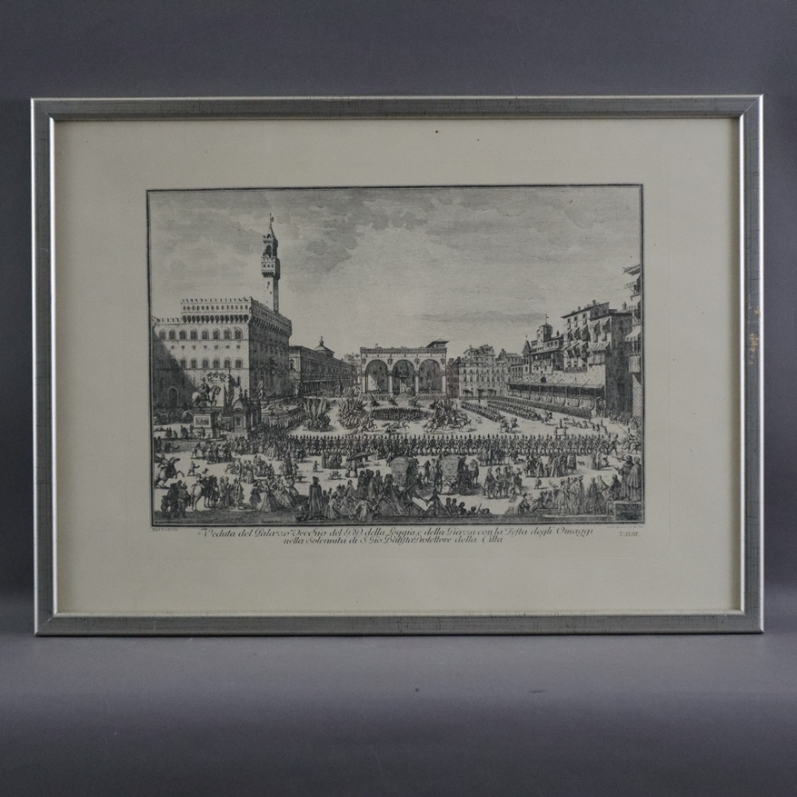 Zocchi, Giuseppe (1716 -Florenz-1767, nach) - „Veduta del Palazzo Vecchio e della Piazza con la Fes - Image 2 of 12