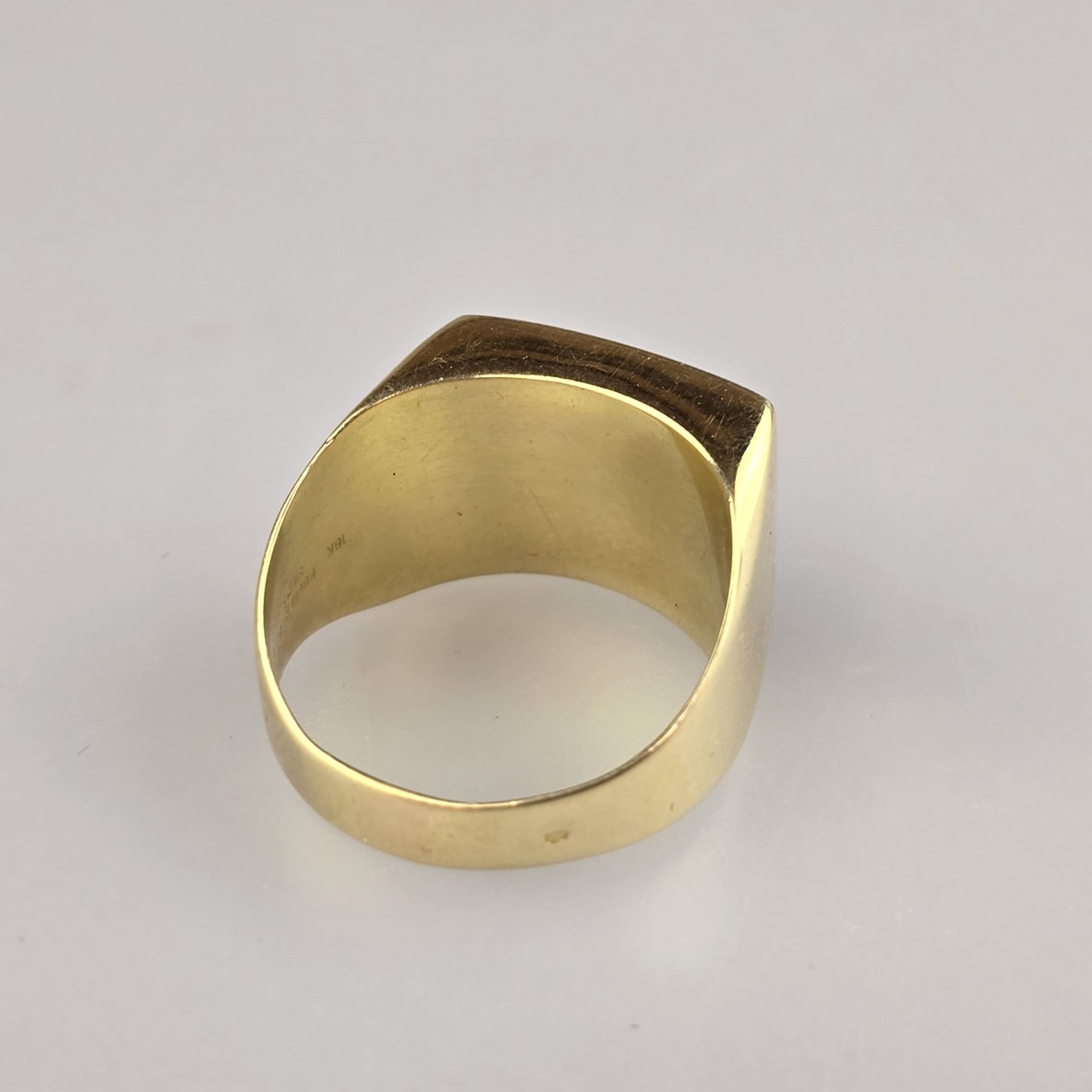 Herrenring - Bucherer, Schweiz, Gelbgold 750/000 (18 K), schlichter rechteckiger Ringkopf mit Helio - Bild 3 aus 4