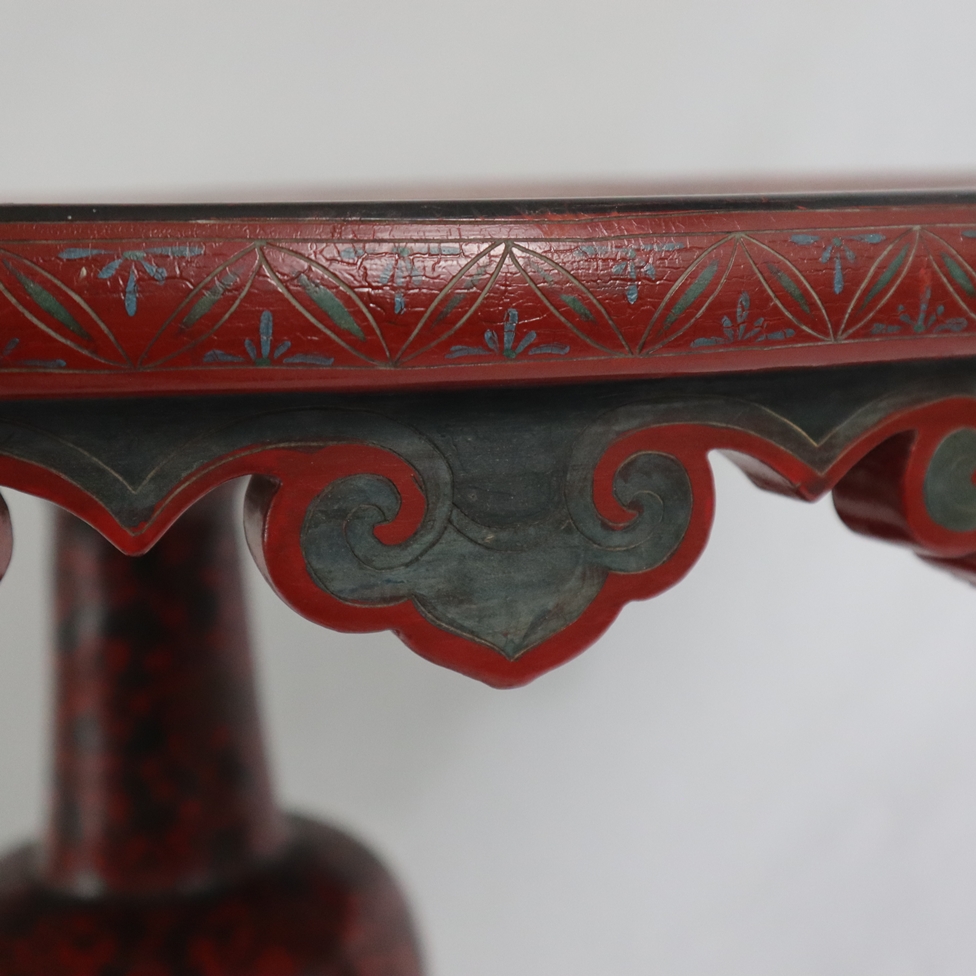 Rotlack-Tisch - China, Holz, geschnitzt, runde Tischplatte, polychromer Fabeltier-Lackdekor mit Rit - Image 12 of 12