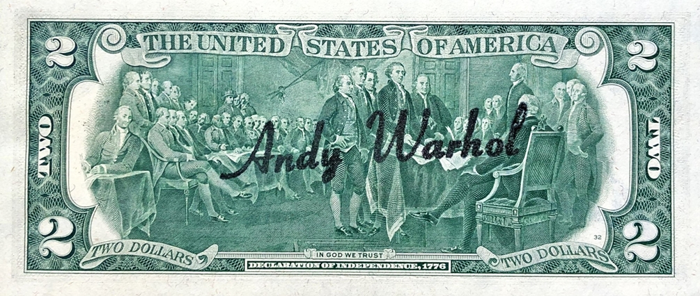 Warhol, Andy (1928 Pittsburgh - 1987 New York) - „Two Jefferson's Dollars“, 2 Dollarnote mit Signat - Bild 3 aus 3