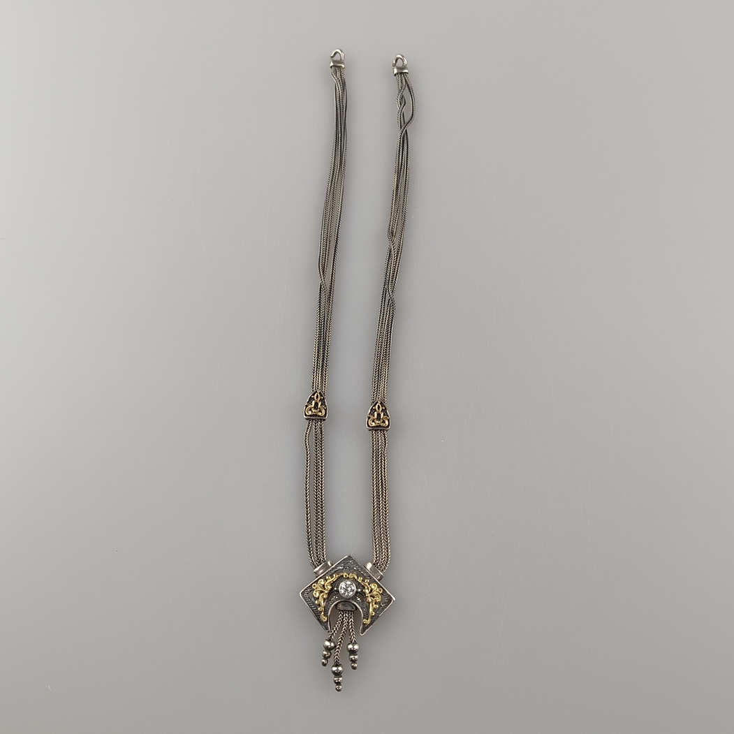 Schmuckgarnitur - 925er Silber und 585er Gelbgold, zweiteilig: 1x dreisträngiges Collier, L. 44 cm, - Image 6 of 8