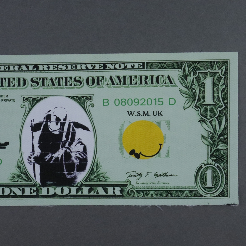 Banksy - "Dismal 1 Dollar Canvas" mit "Grim Reaper"-Motiv, 2015, Souvenir aus der Ausstellung "Dism - Image 3 of 5