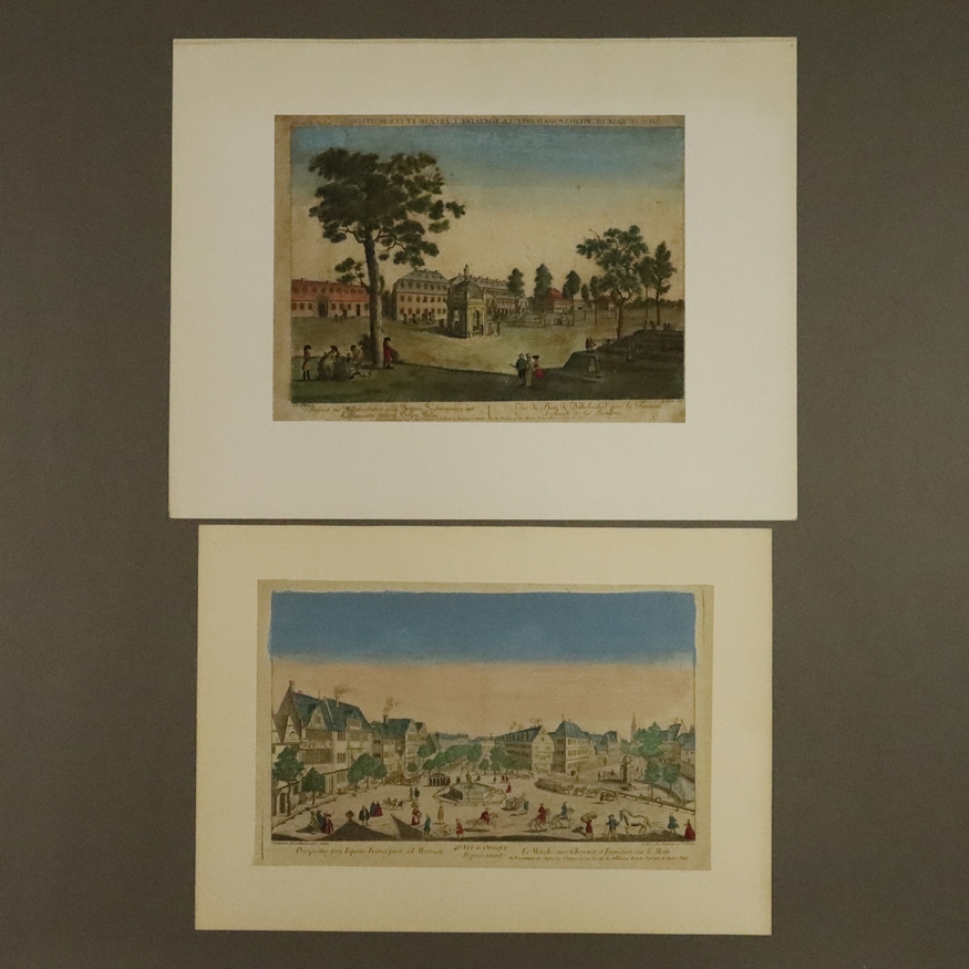 Zwei Guckkastenblätter - 1x Frankfurt am Main: Roßmarkt, kolorierter Kupferstich bei Daumont, Paris - Image 9 of 9