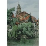 Bach, Reinhold (1880-1950) - Tübingen: Blick über den Neckar auf Hölderlinturm, Alte Aula und den T