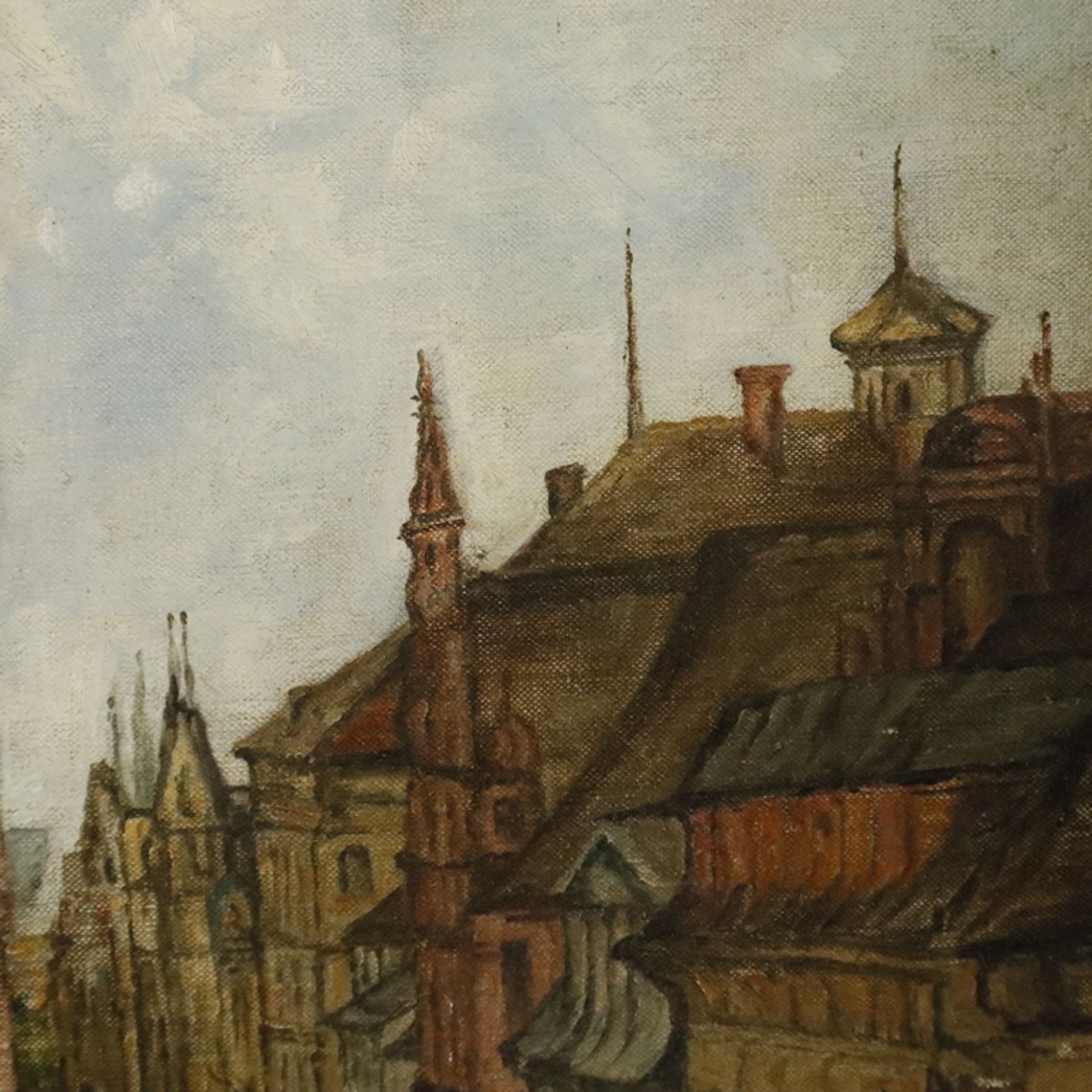 Unbekannte/r Künstler/in - 20. Jh.- Straßenzug mit Barockkirche aus der Vogelperspektive, 54 x 38 c - Image 6 of 8