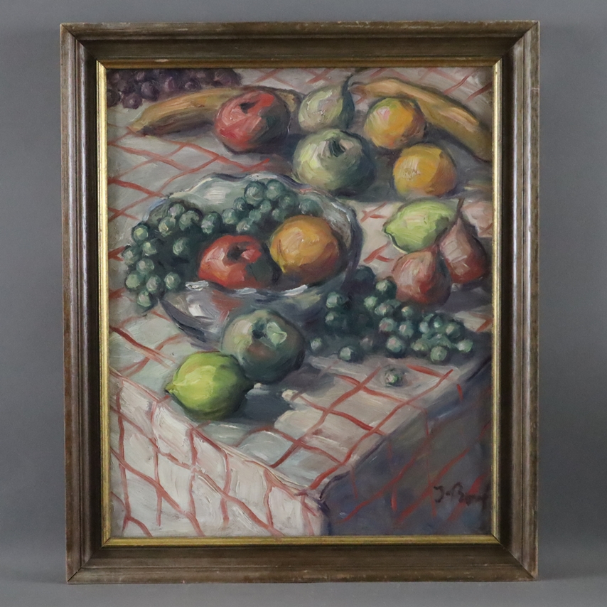 Boni, Jeanne-Louise (*1919-?) - Früchtestillleben, Öl auf Holz, unten rechts signiert "J. Boni", ca - Image 2 of 7