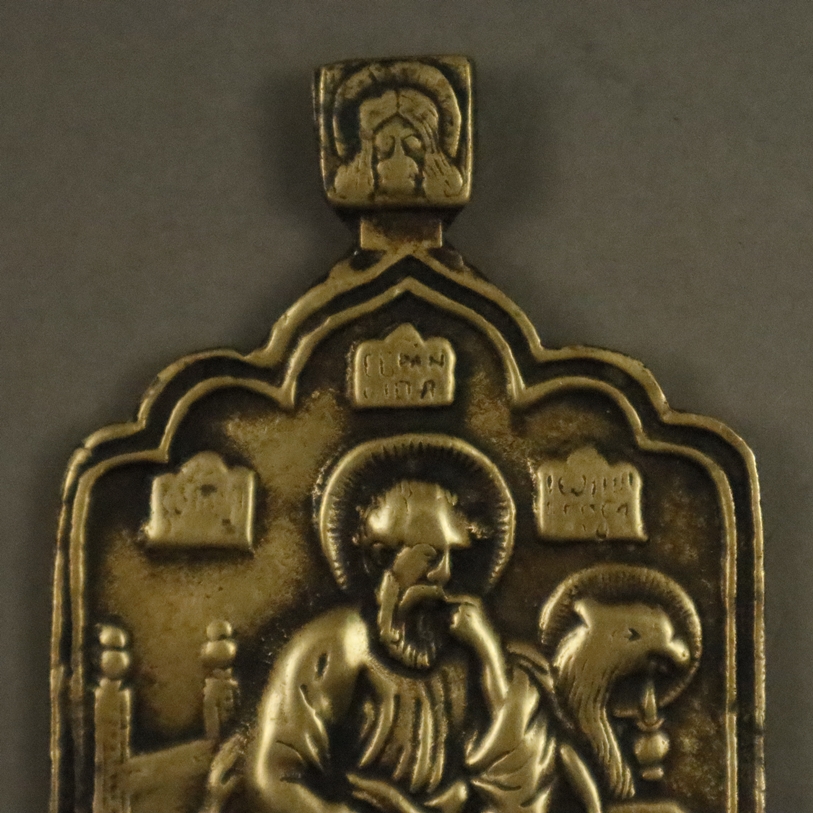 Anhängerikone - Evangelisten Johannes, Russland 18. Jh., Bronze, Reliefguss, bogenförmiger Abschlus - Image 2 of 4