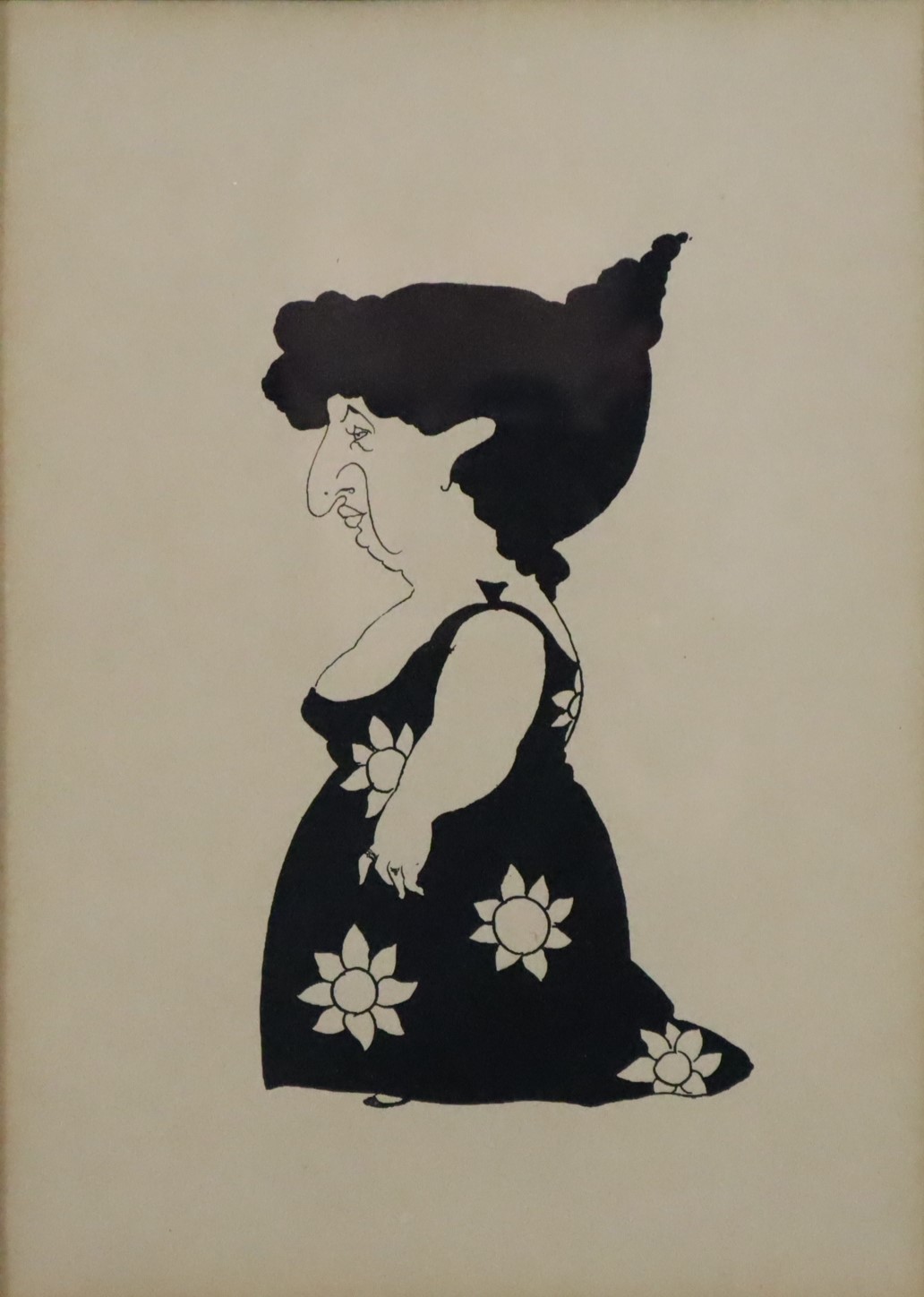 Beardsley, Aubrey (1872-1898) - Karikatur einer Dame im Sonnenblumenkleid