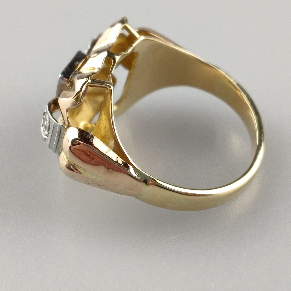 Großer Floralring - Rosé-/Gelbgold 750/000 (18K), Belgien, länglicher Ringkopf in Blütenform (ca. 2 - Image 7 of 7