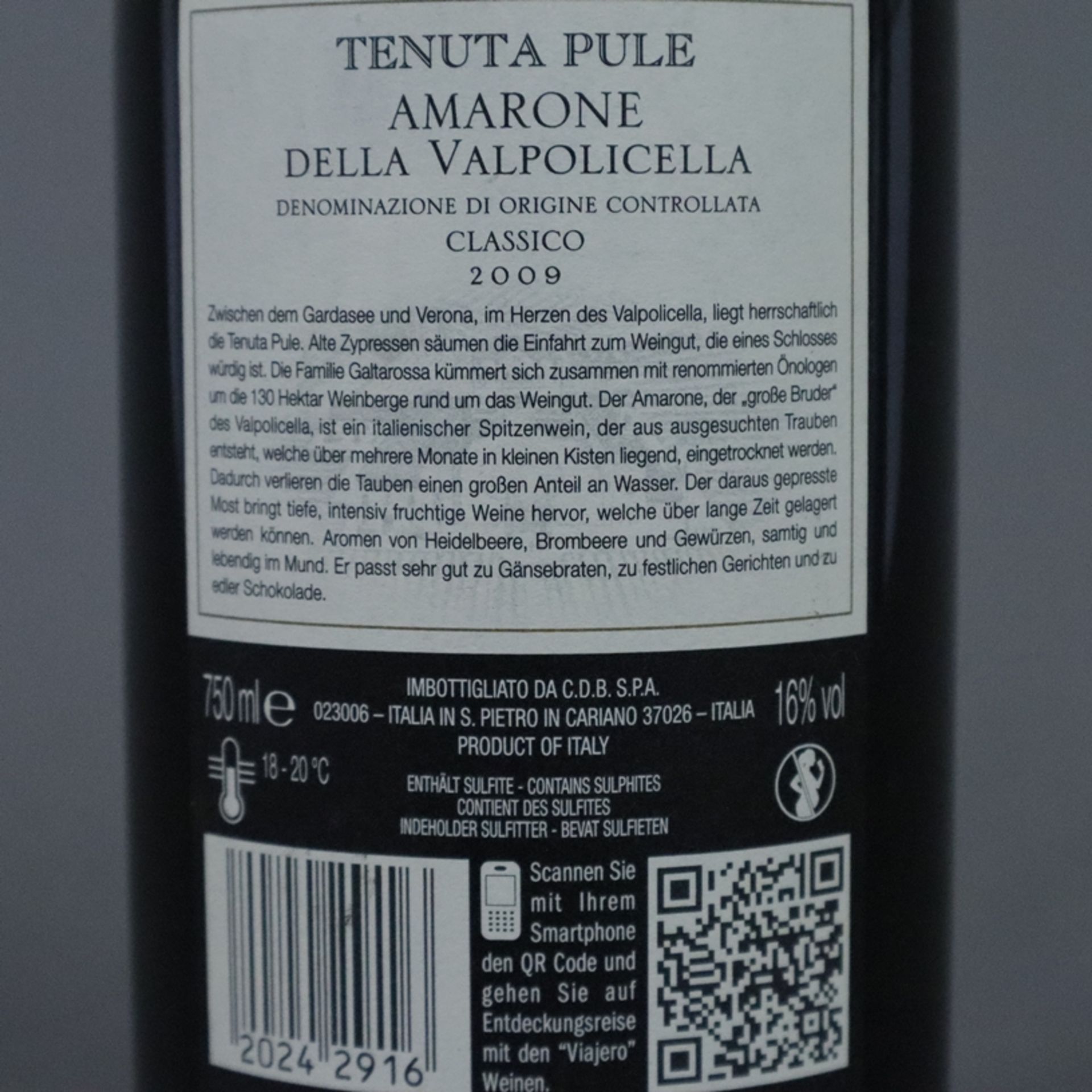 Wein - 2009 Tenuta Pule Amarone della Valpolicella Classico DOCG, Italien, 750 ml, Füllstand: Botto - Bild 5 aus 6