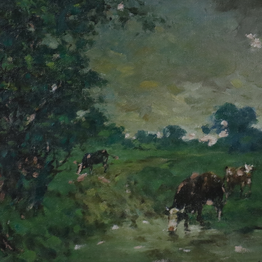 Bode, Adolf (1904 Offenbach - 1970 ebenda) - Expressive Sommerlandschaft mit Kühen an der Tränke, Ö - Image 3 of 7