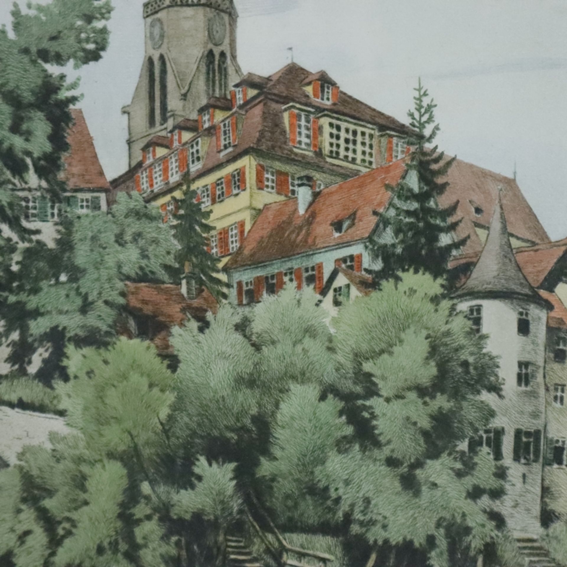Bach, Reinhold (1880-1950) - Tübingen: Blick über den Neckar auf Hölderlinturm, Alte Aula und den T - Bild 3 aus 5