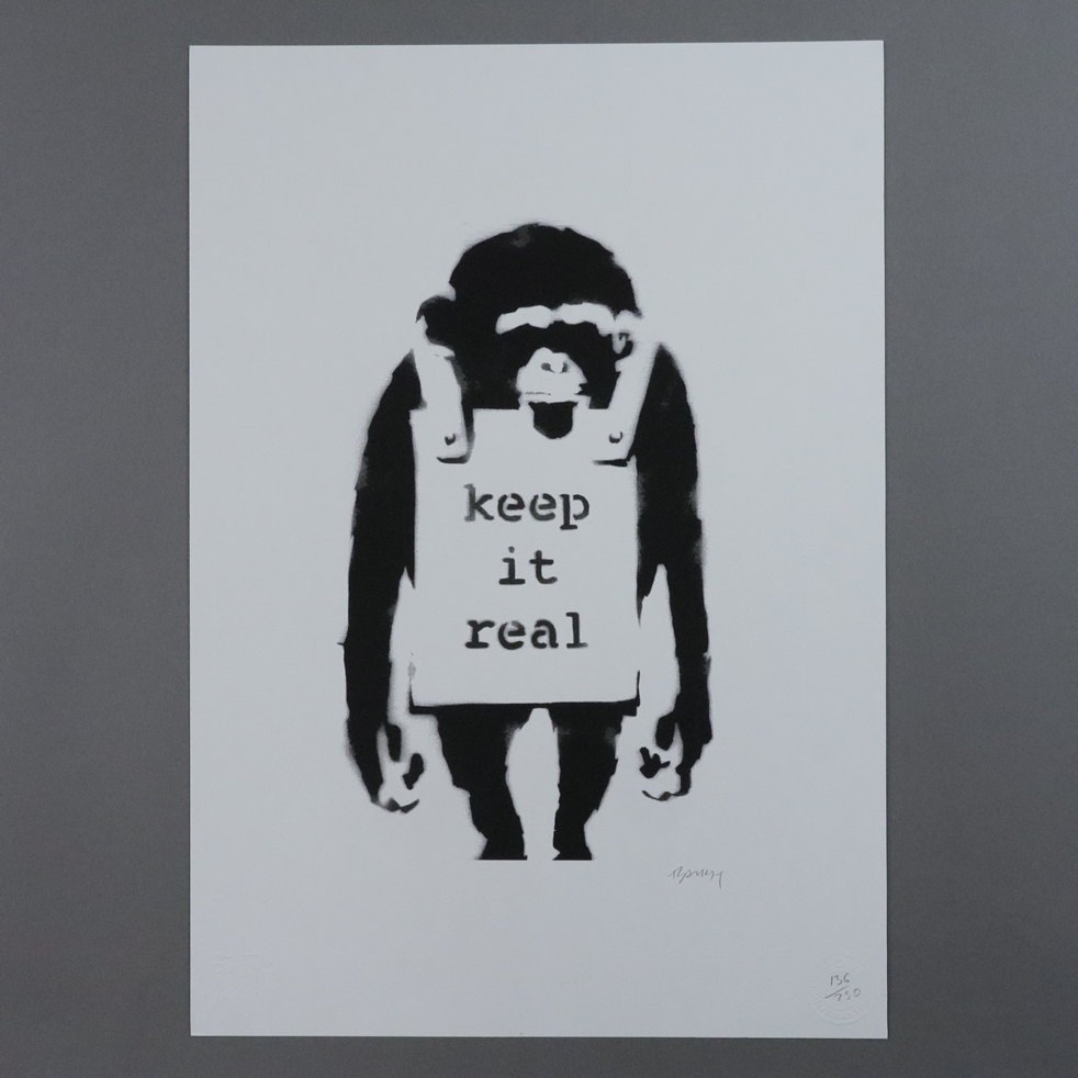 Banksy - "Keep it Real", Lithografie auf Bütten mit zwei Blindstempeln, eins davon "P. O. W. Printm - Image 2 of 6