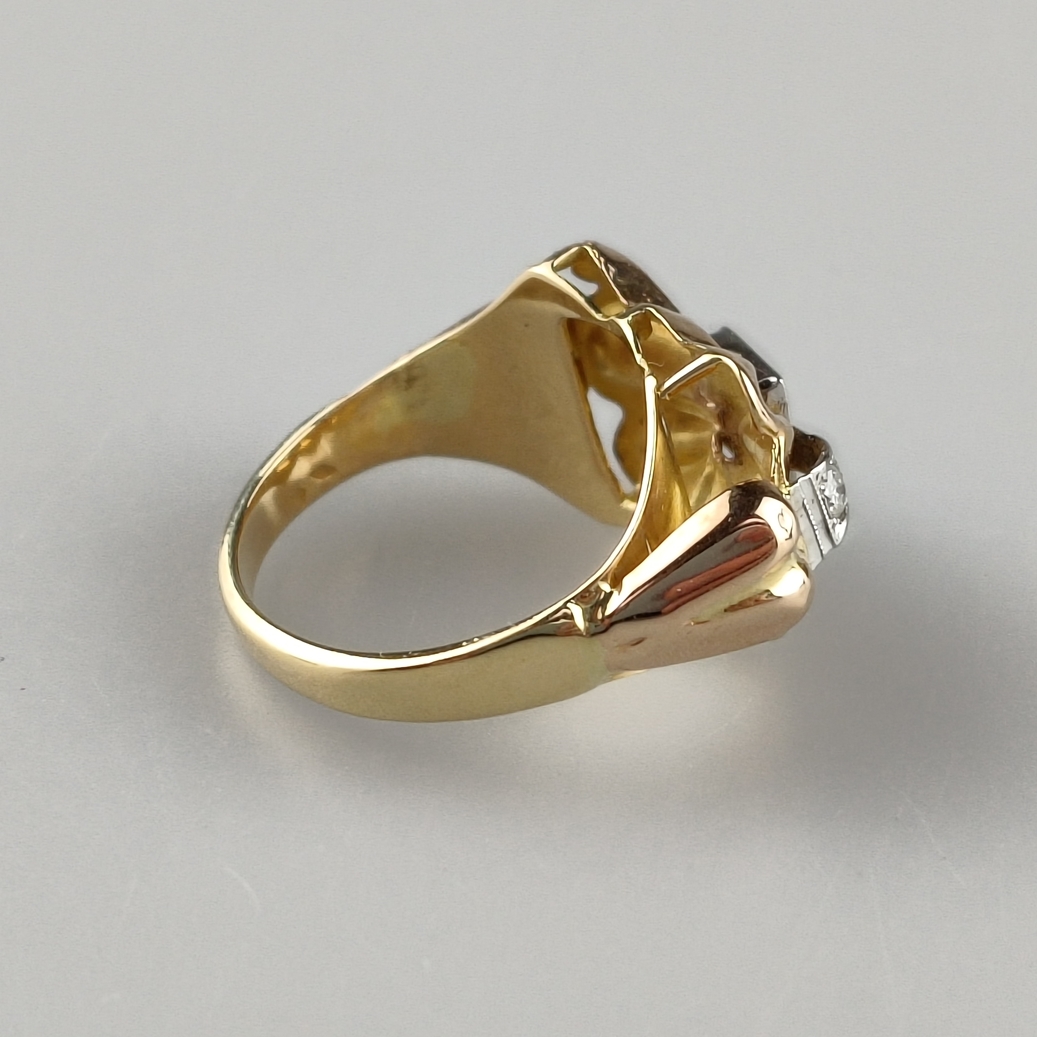 Großer Floralring - Rosé-/Gelbgold 750/000 (18K), Belgien, länglicher Ringkopf in Blütenform (ca. 2 - Image 5 of 7