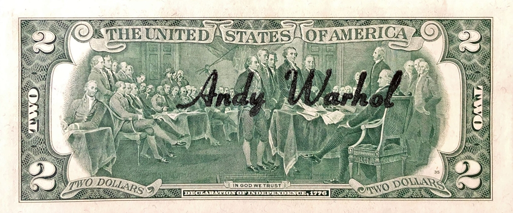 Warhol, Andy (1928 Pittsburgh - 1987 New York) - „Two Jefferson's Dollars“, 2 Dollarnote mit Signat - Image 2 of 3